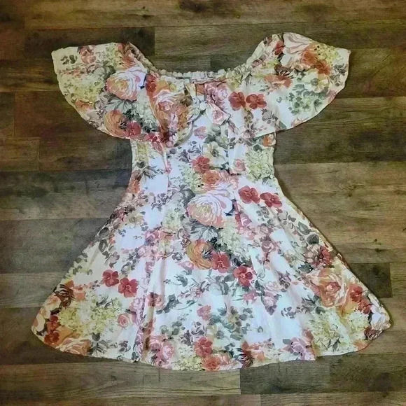Vintage Off-the-Shoulder Floral Dress Size 5 - Picture 1 of 8